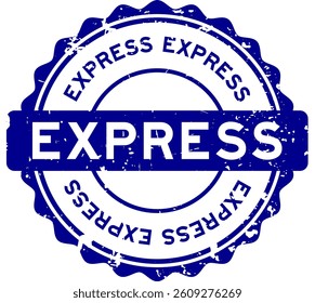 Grunge blue express word round rubber seal stamp on white background