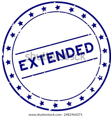 Grunge blue extended word round rubber seal stamp on white background