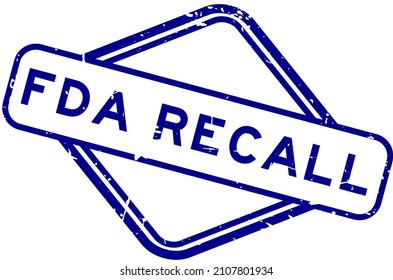 Grunge Blue FDA Recall Word Rubber Square Seal Stamp On White Background