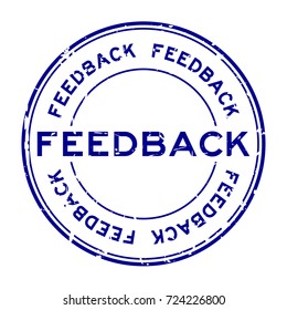 Grunge blue feedback round rubber seal stamp on white background