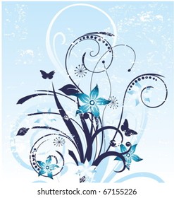 grunge blue floral background
