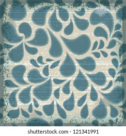 Grunge blue floral background with water drops. Eps10