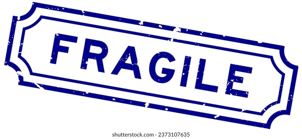 Grunge blue fragile word rubber seal stamp on white background