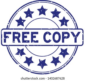 Grunge blue free copy word with star icon round rubber seal stamp on white background