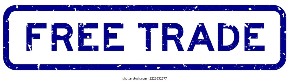 Grunge blue free trade word square rubber seal stamp on white background