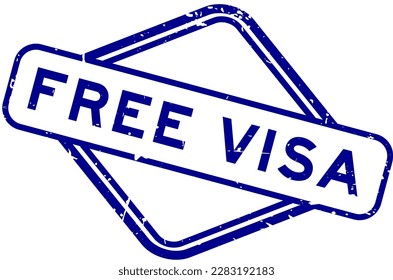 Grunge blue free visa word rubber seal stamp on white background