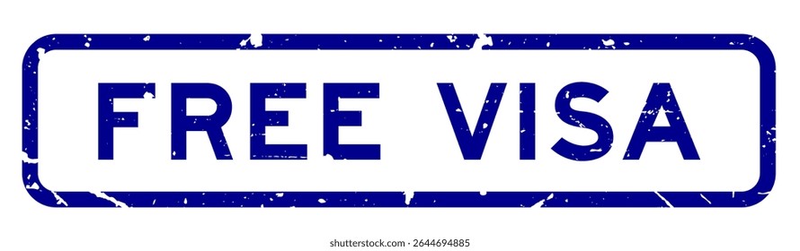 Grunge blue free visa word square rubber seal stamp on white background
