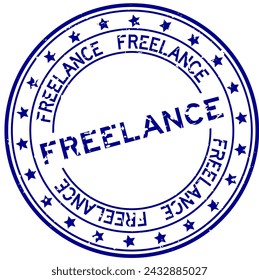 Grunge blue freelance word round rubber seal stamp on white background