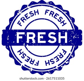 Grunge blue fresh word round rubber seal stamp on white background