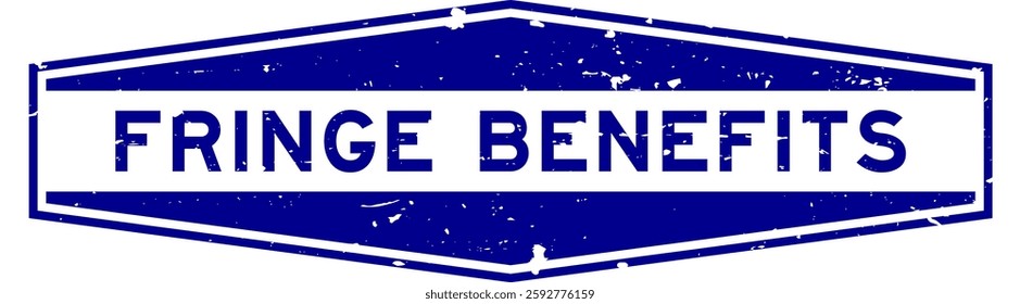 Grunge blue fringe benefits word hexagon rubber seal stamp on white background