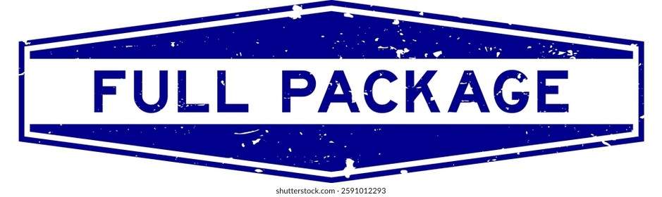Grunge blue full package word hexagon rubber seal stamp on white background