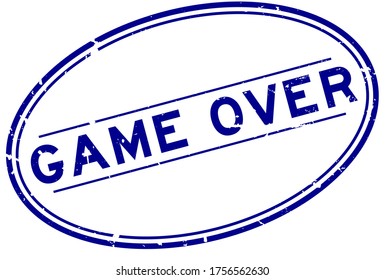 Grunge blue game over word oval rubber seal stamp on white backgoround