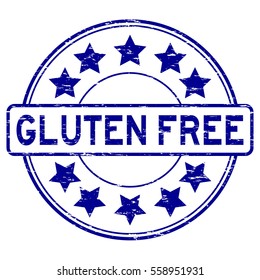 Grunge blue Gluten free with star icon round rubber stamp