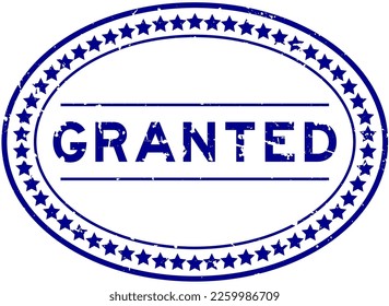 Grunge blue granted word oval rubber seal stamp on white background