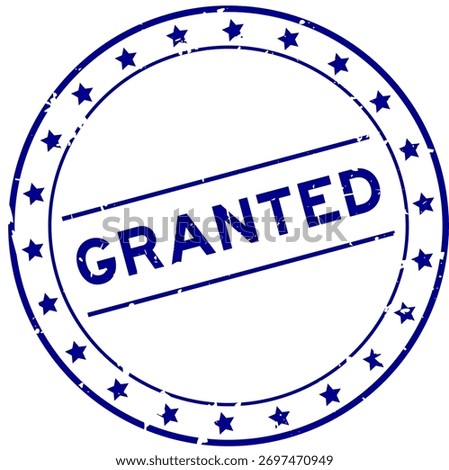 Grunge blue granted word round rubber seal stamp on white background