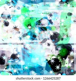 Grunge blue and green seamless texture with stars. Abstract vector background for web page, banners backdrop, fabric, home decor, wrapping