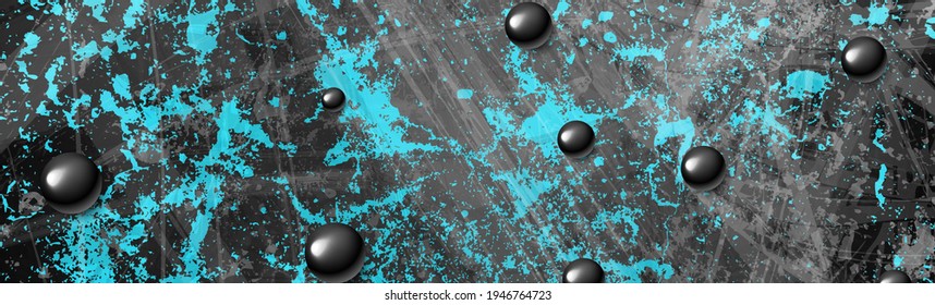 Fondo abstracto gris azul grunge con bolas lacadas negras. Diseño geométrico vectorial