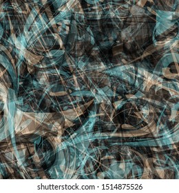 Grunge blue and grey seamless texture from lines and curved elements. Abstract vector background for web page, banners backdrop, fabric, home decor, wrapping