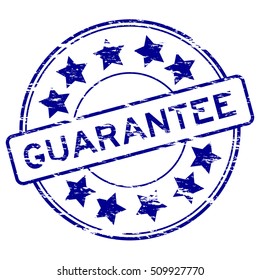 Grunge blue guarantee with star icon round rubber stamp