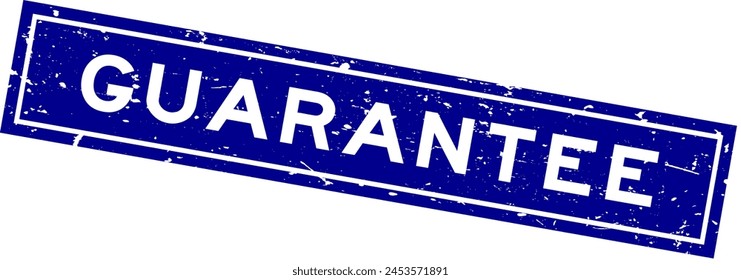 Sello de sello de goma cuadrado de palabra de garantía azul grunge sobre fondo blanco