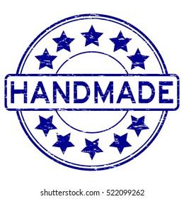 Grunge blue handmade rubber stamp
