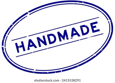 Grunge blue handmade word oval rubber seal stamp on white background