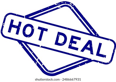 Grunge blue hot deal word rubber seal stamp on white background