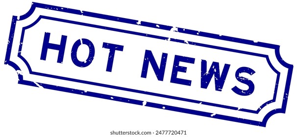 Grunge blue hot news word rubber seal stamp on white background