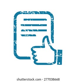 Grunge blue icon with document and thumbs up sign, isolated on white