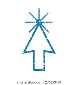 Grunge blue icon with image of arrow cursor, isolated on white