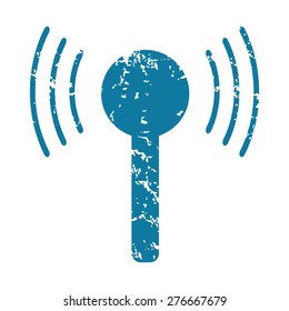 Grunge blue icon with image of beacon with signal, isolated on white