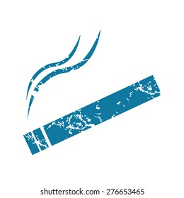 Grunge blue icon with image of burning cigarette, isolated on white