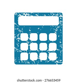 Grunge blue icon with image of calculator, isolated on white