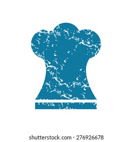 Grunge blue icon with image of chef hat, isolated on white