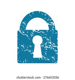 Grunge blue icon with image of closed padlock, isolated on white
