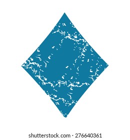 Grunge blue icon with image of diamonds card symbol, isolated on white