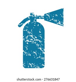 Grunge blue icon with image of fire extinguisher, isolated on white