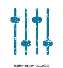 Grunge blue icon with image of four faders, isolated on white