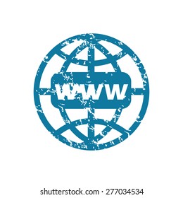 Grunge blue icon with image of globe with text WWW, isolated on white