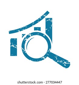 Grunge blue icon with image of graphic under loupe, isolated on white