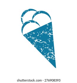 Grunge blue icon with image of ice cream, isolated on white