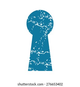 Grunge blue icon with image of keyhole, isolated on white