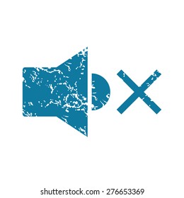 Grunge blue icon with image of muted loudspeaker, isolated on white