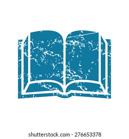Grunge blue icon with image of open book, isolated on white
