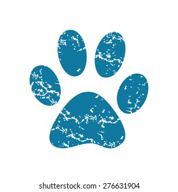 Grunge blue icon with image of paw, isolated on white