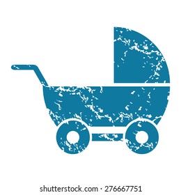 Grunge blue icon with image of pram, isolated on white