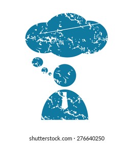 Grunge blue icon with image of thinking person, isolated on white