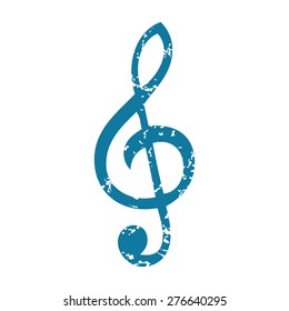 Grunge blue icon with image of treble clef, isolated on white