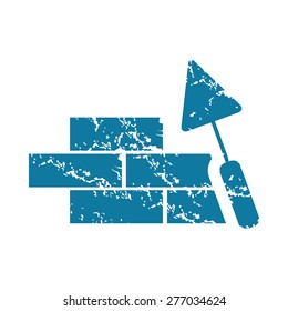 Grunge blue icon with image of wall under construction, isolated on white