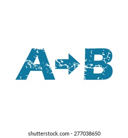 Grunge blue icon with letters A and B and arrow between, isolated on white